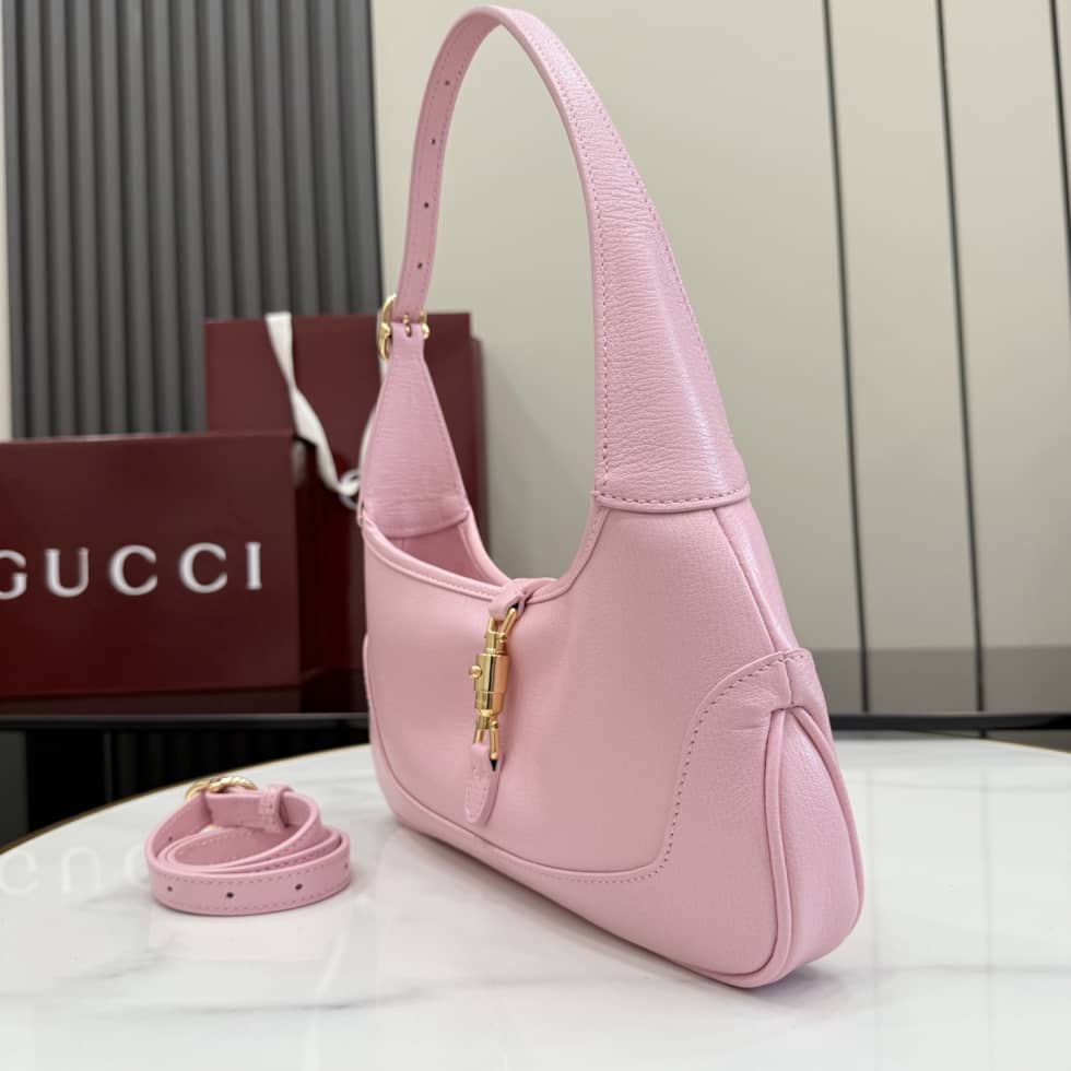 Gucci Jackie Slim Leather Medium Pink Shoulder Bag_2_156621 Gucci Jackie Slim Leather Medium Pink Shoulder Bag