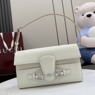 Gucci Horsebit Ristretto Leather Medium White Shoulder Bag