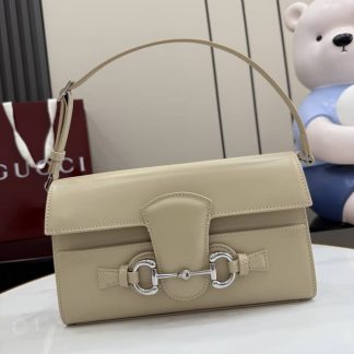 Gucci Horsebit Ristretto Leather Medium Beige Shoulder Bag