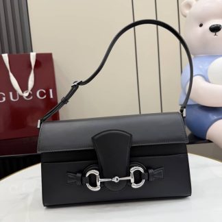 Gucci Horsebit Ristretto Leather Medium Black Shoulder Bag