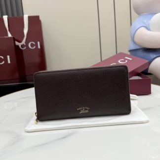 Gucci Lira Leather Dark Brown Zip Around Wallet