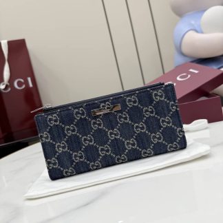Gucci Denim Long Wallet Dark Blue 875805