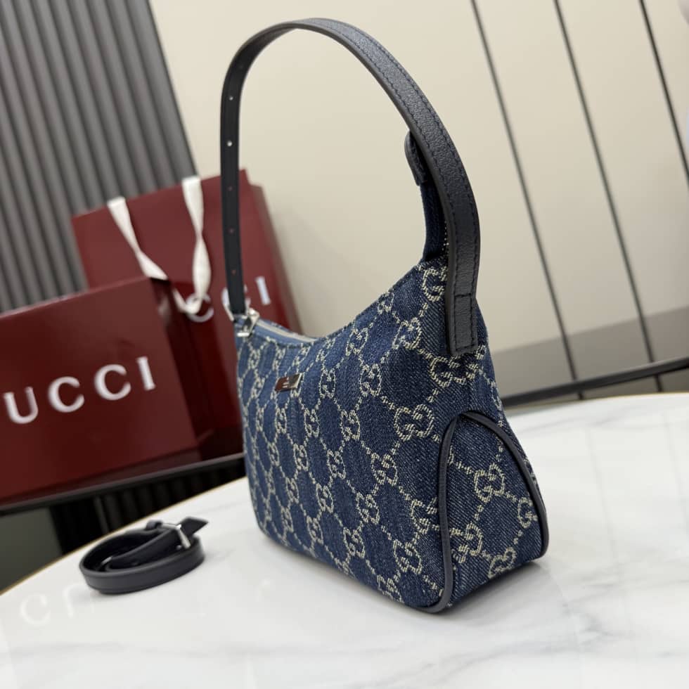 Gucci Lady Lunetta Denim Small Shoulder Bag Dark Blue_2_156951 Gucci Lady Lunetta Denim Small Shoulder Bag Dark Blue