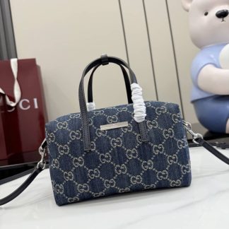 Gucci Small Denim Boston Bag Dark Blue 875811