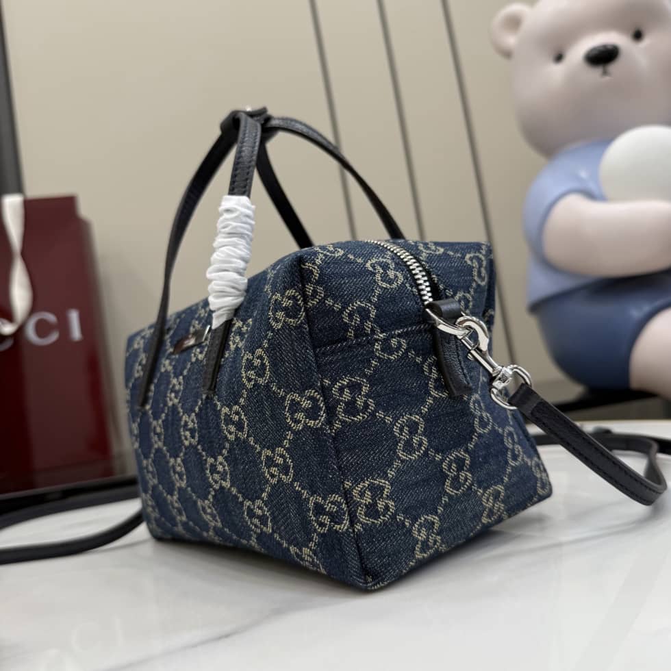 Gucci Small Denim Boston Bag Dark Blue 875811_2_156961 Gucci Small Denim Boston Bag Dark Blue 875811