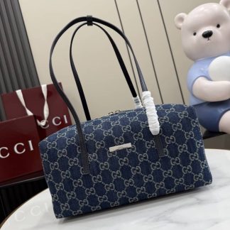 Gucci Melrose Medium Denim Blue Boston Bag 875228