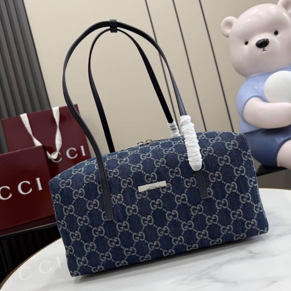 Gucci Melrose Medium Denim Blue Boston Bag 875228_10_156971 Gucci Melrose Medium Denim Blue Boston Bag 875228