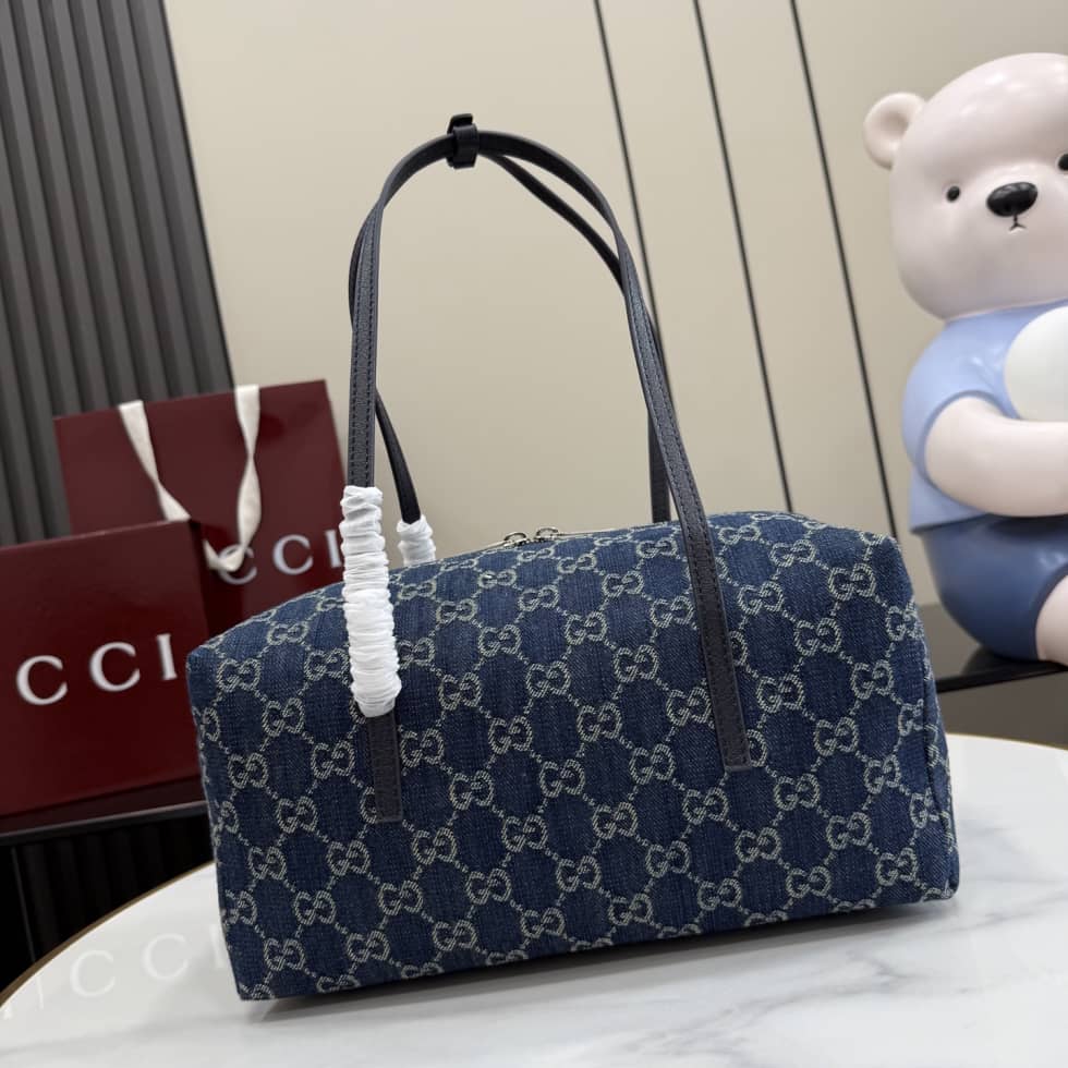 Gucci Melrose Medium Denim Blue Boston Bag 875228_1_156971 Gucci Melrose Medium Denim Blue Boston Bag 875228