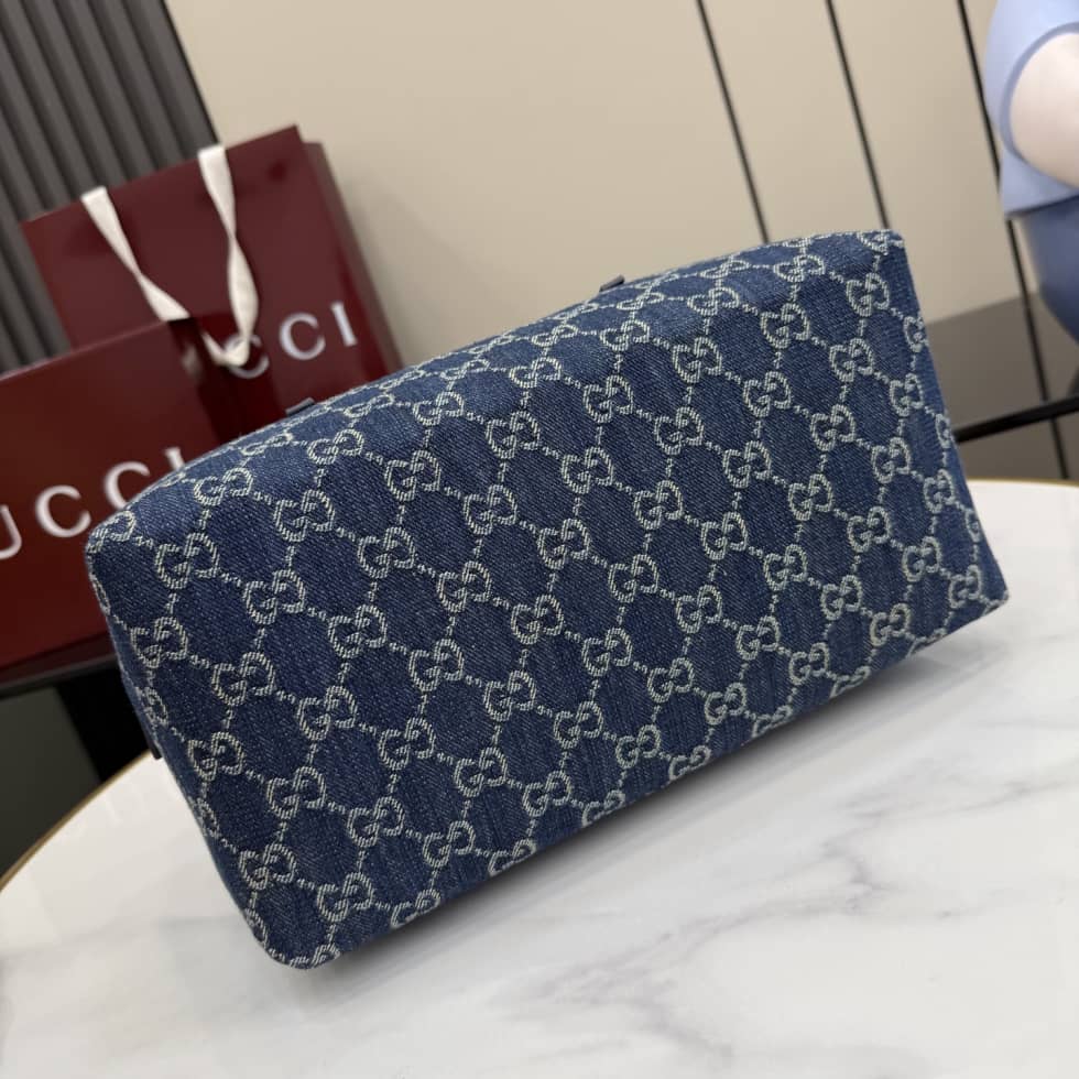 Gucci Melrose Medium Denim Blue Boston Bag 875228_3_156971 Gucci Melrose Medium Denim Blue Boston Bag 875228