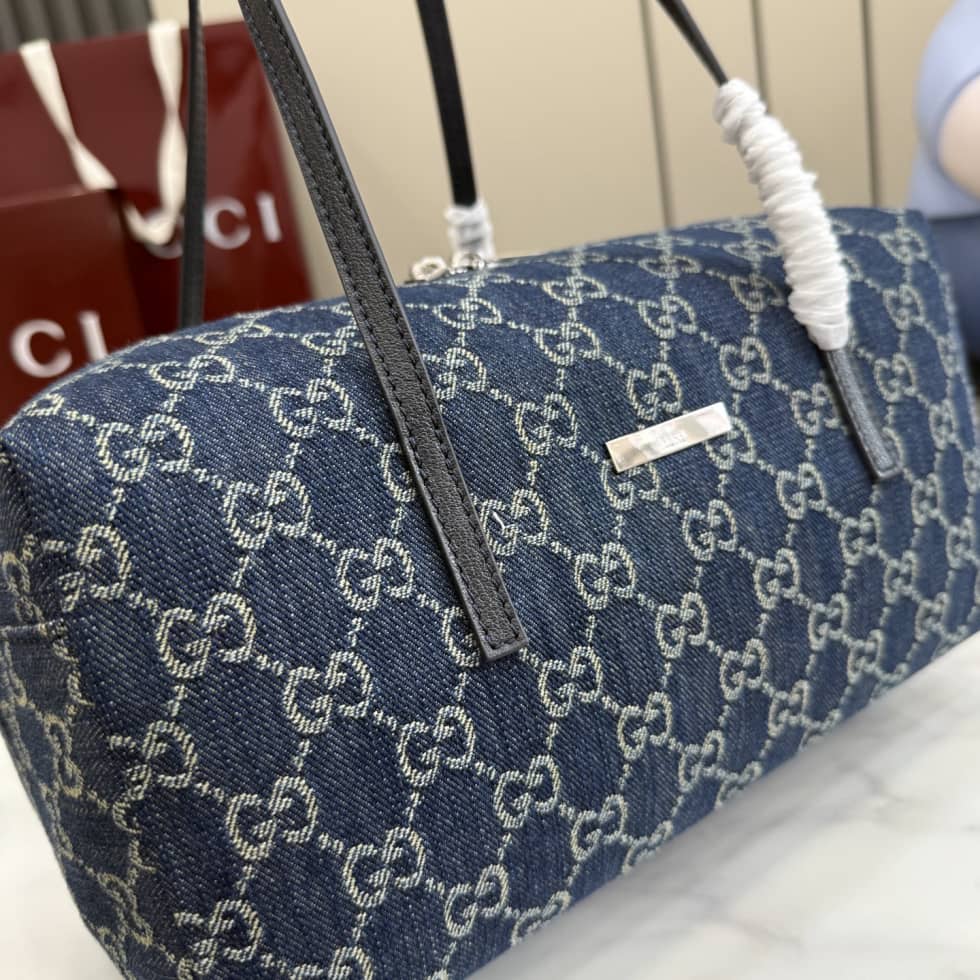 Gucci Melrose Medium Denim Blue Boston Bag 875228_4_156971 Gucci Melrose Medium Denim Blue Boston Bag 875228