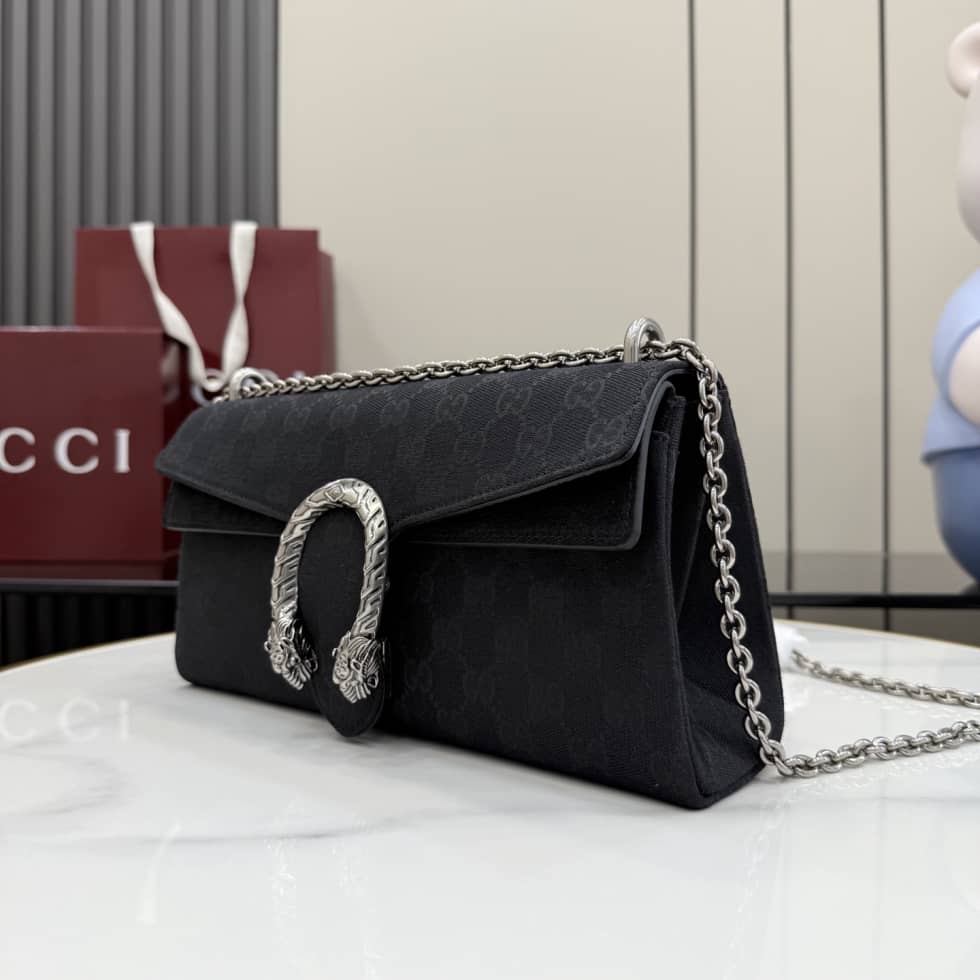 Gucci Dionysus Canvas Medium Black Shoulder Bag_2_157021 Gucci Dionysus Canvas Medium Black Shoulder Bag