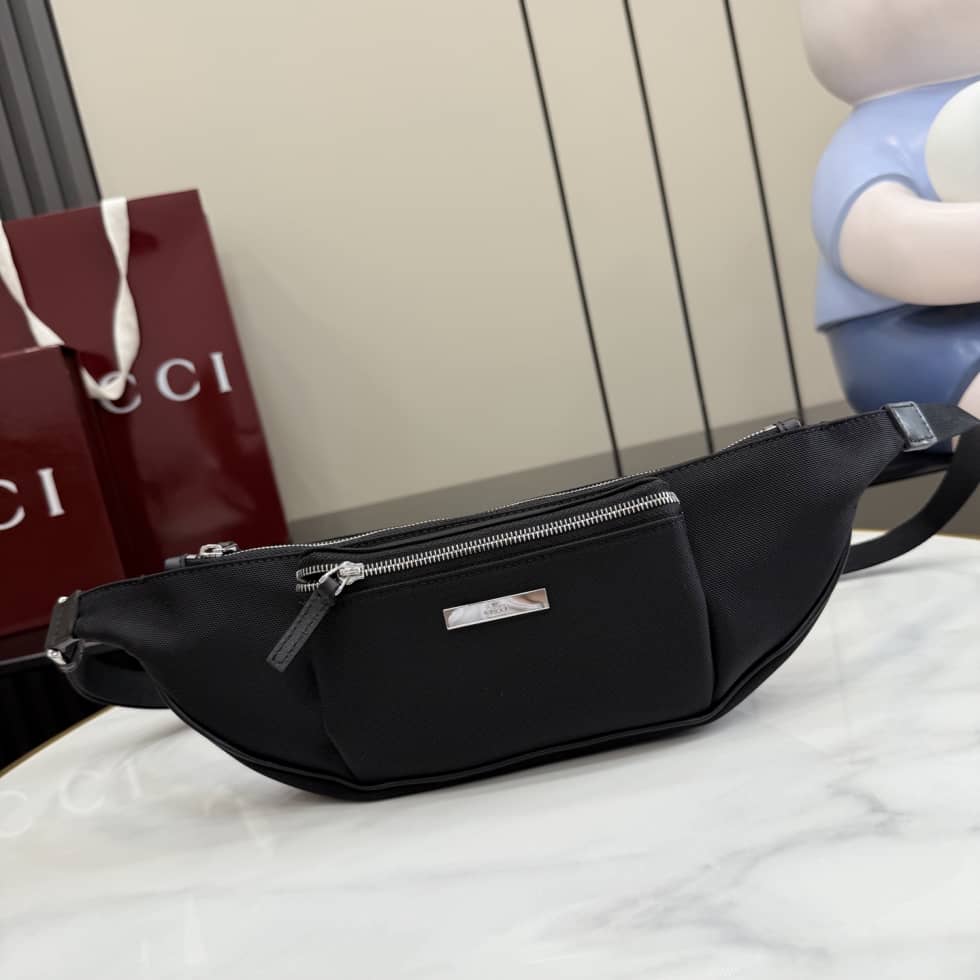 Gucci Tag Canvas Small Black Belt Bag A00230_10_157081 Gucci Tag Canvas Small Black Belt Bag A00230