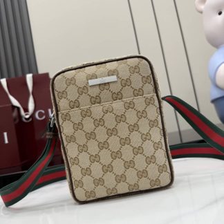 Gucci Tag Canvas Small Sand Brown Crossbody Bag