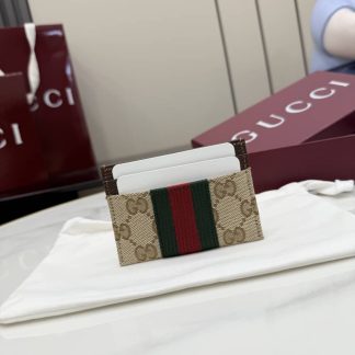 Gucci GG Web Canvas Card Holder Sand Brown 867384