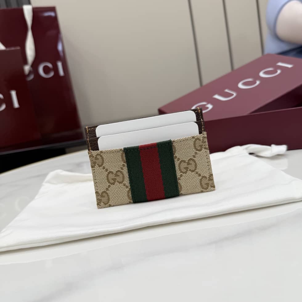 Gucci GG Web Canvas Card Holder Sand Brown 867384_1_157151 Gucci GG Web Canvas Card Holder Sand Brown 867384