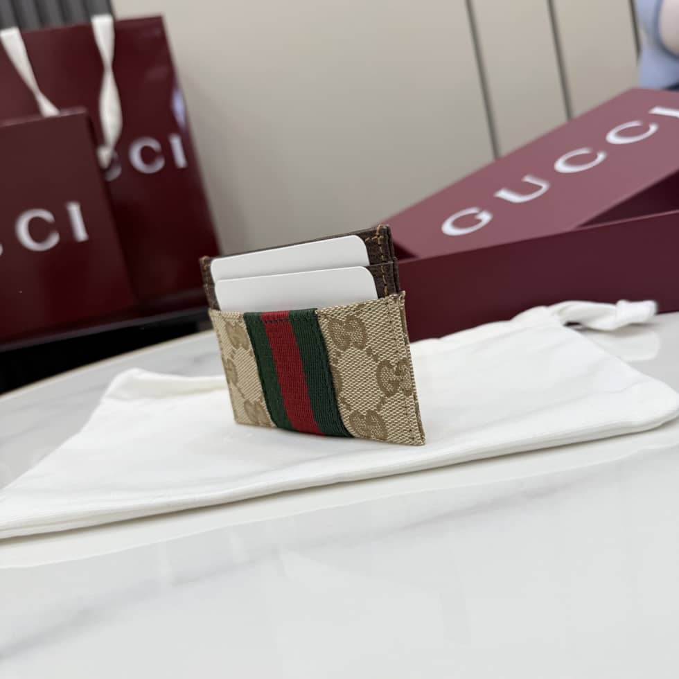 Gucci GG Web Canvas Card Holder Sand Brown 867384_2_157151 Gucci GG Web Canvas Card Holder Sand Brown 867384