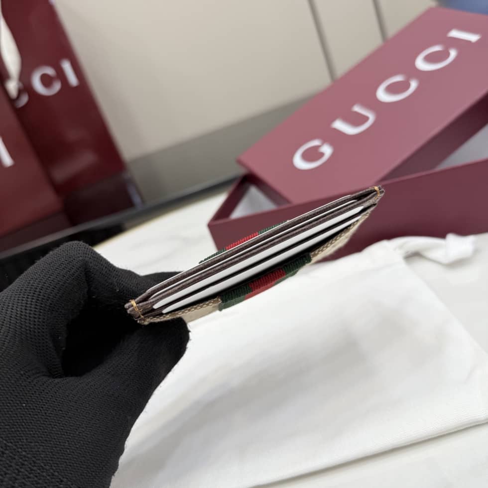 Gucci GG Web Canvas Card Holder Sand Brown 867384_6_157151 Gucci GG Web Canvas Card Holder Sand Brown 867384