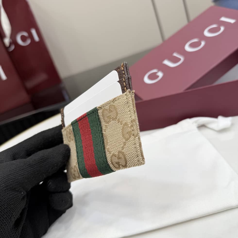 Gucci GG Web Canvas Card Holder Sand Brown 867384_8_157151 Gucci GG Web Canvas Card Holder Sand Brown 867384
