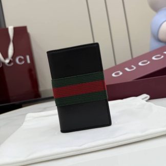 Gucci Leather Card Case With Web Black 867290