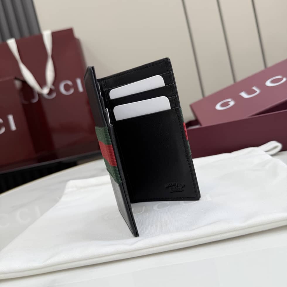 Gucci Leather Card Case With Web Black 867290_6_157201 Gucci Leather Card Case With Web Black 867290