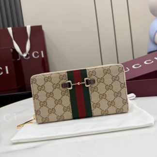 Gucci Horsebit Web Zip Around Wallet Beige 867124