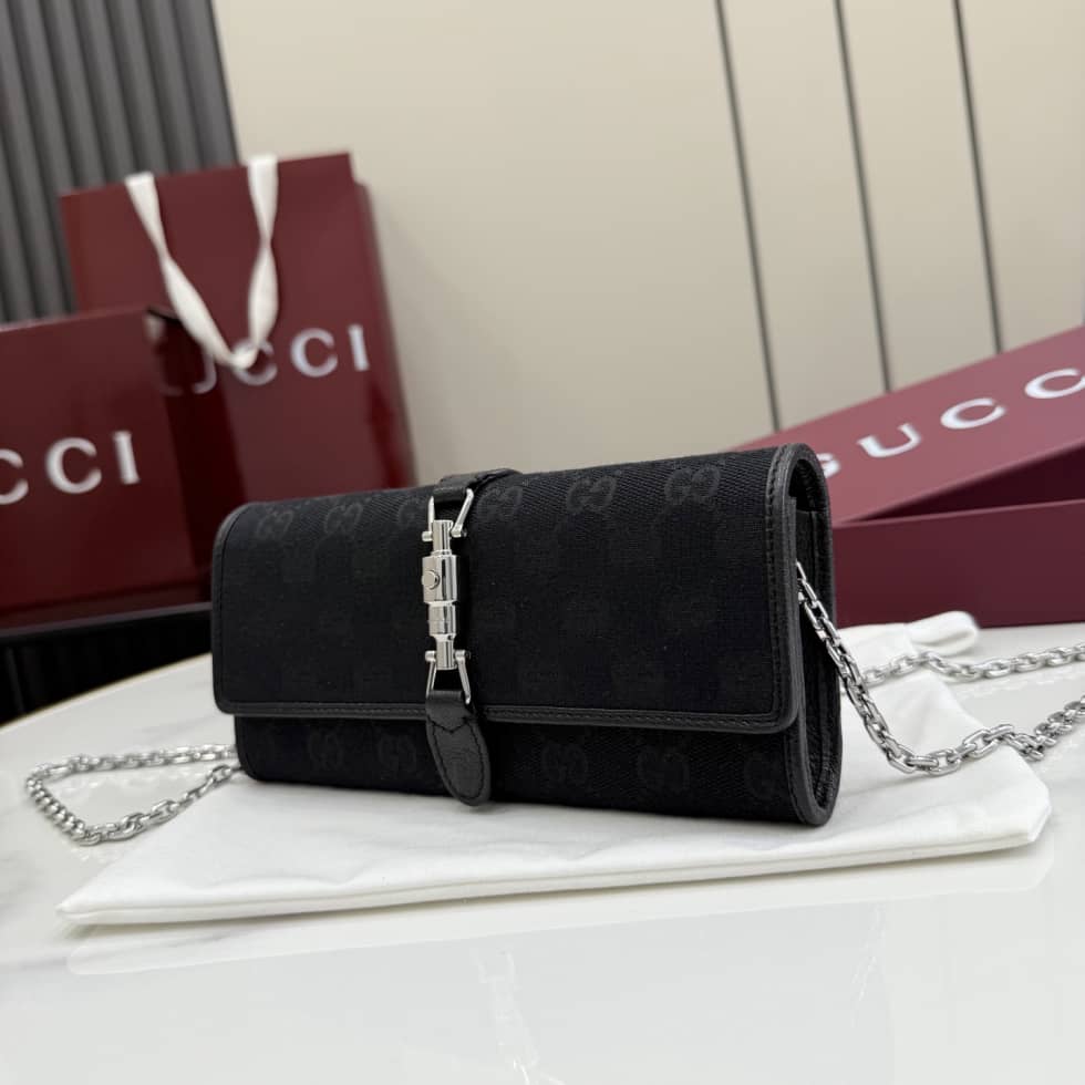 Gucci Jackie Canvas Wallet On Chain Black 867165_2_157281 Gucci Jackie Canvas Wallet On Chain Black 867165
