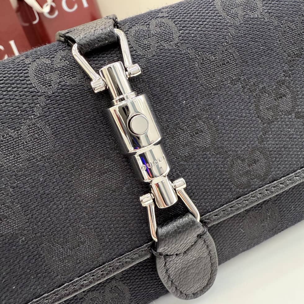 Gucci Jackie Canvas Wallet On Chain Black 867165_5_157281 Gucci Jackie Canvas Wallet On Chain Black 867165