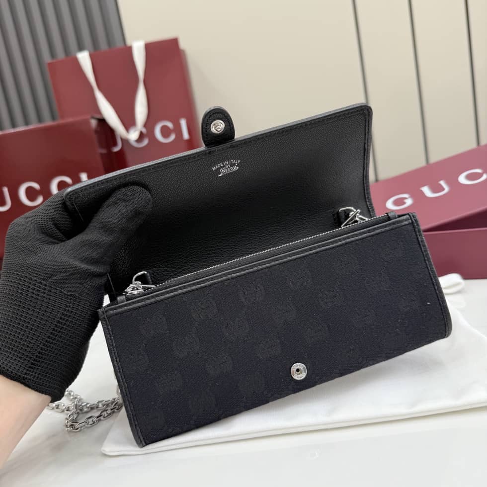 Gucci Jackie Canvas Wallet On Chain Black 867165_6_157281 Gucci Jackie Canvas Wallet On Chain Black 867165