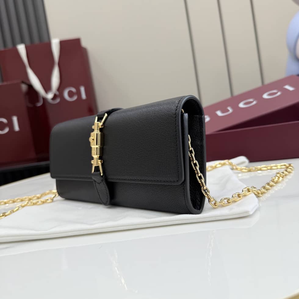 Gucci Jackie Leather Black Wallet on Chain 867165_2_157291 Gucci Jackie Leather Black Wallet on Chain 867165