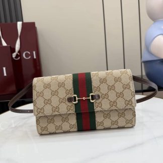 Gucci Horsebit Web Beige Wallet with Strap 867120