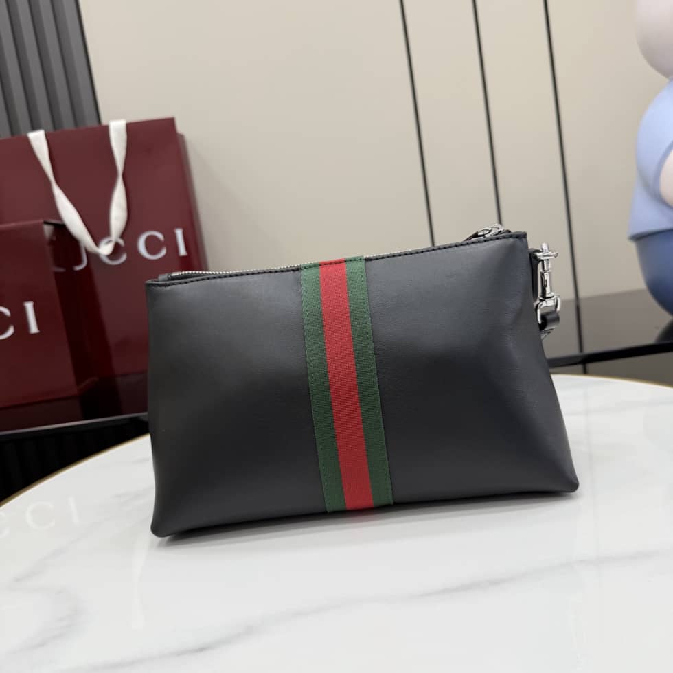 Gucci Leather Web Medium Black Pouch 867275_1_157351 Gucci Leather Web Medium Black Pouch 867275