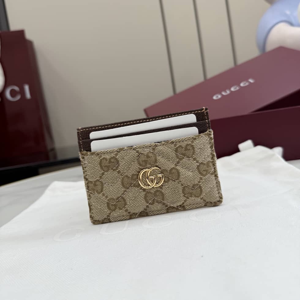Gucci GG Marmont Canvas Card Case Beige 443127_10_157361 Gucci GG Marmont Canvas Card Case Beige 443127