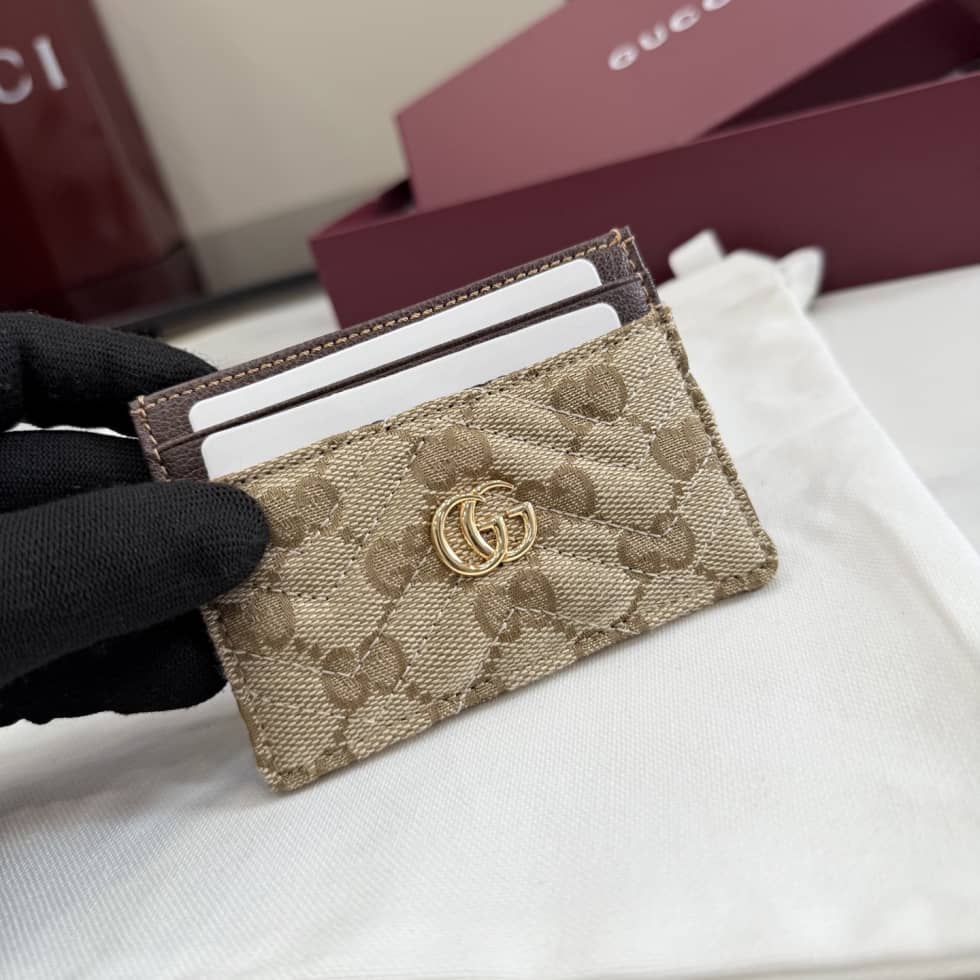 Gucci GG Marmont Canvas Card Case Beige 443127_4_157361 Gucci GG Marmont Canvas Card Case Beige 443127