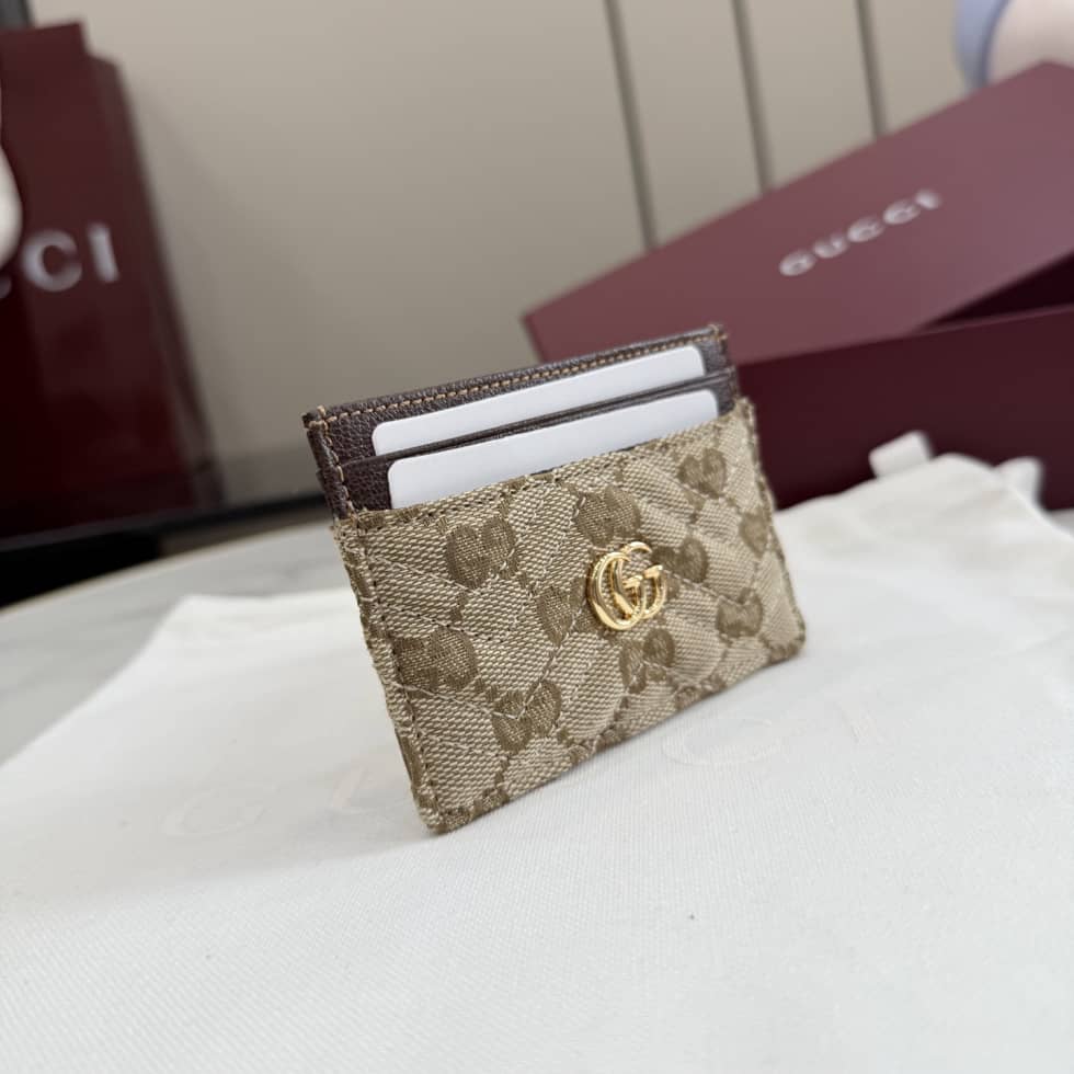 Gucci GG Marmont Canvas Card Case Beige 443127_7_157361 Gucci GG Marmont Canvas Card Case Beige 443127