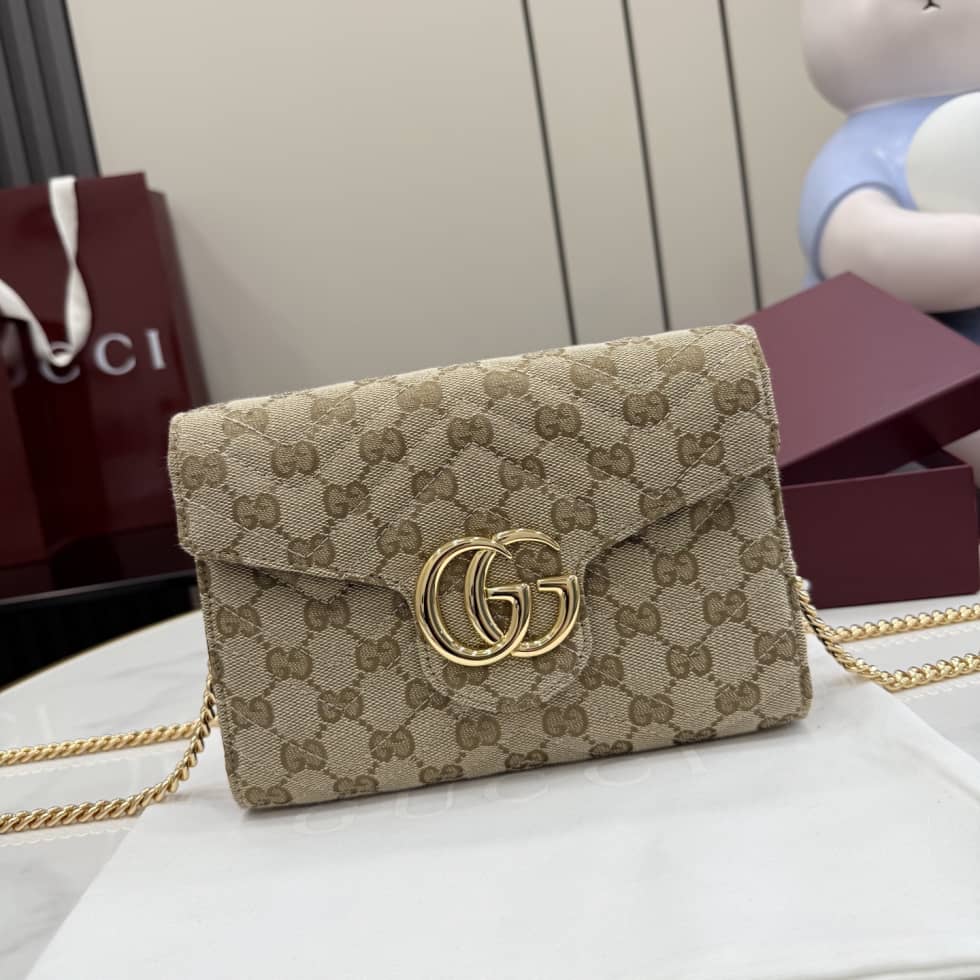 Gucci GG Marmont Canvas Mini Chain Bag Beige_9_157411 Gucci GG Marmont Canvas Mini Chain Bag Beige