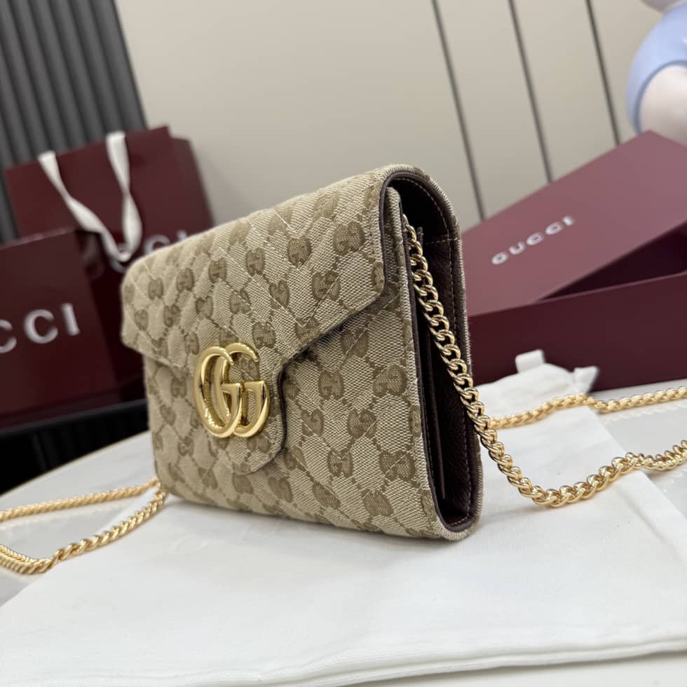 Gucci GG Marmont Canvas Mini Chain Bag Beige_2_157411 Gucci GG Marmont Canvas Mini Chain Bag Beige