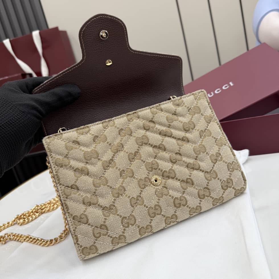 Gucci GG Marmont Canvas Mini Chain Bag Beige_4_157411 Gucci GG Marmont Canvas Mini Chain Bag Beige