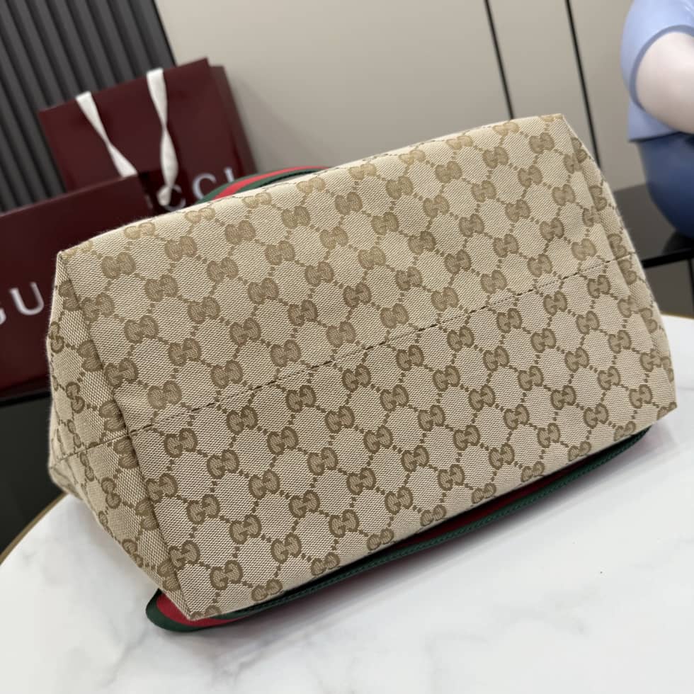 Gucci GG Supreme Web-stripe Small Tote Bag Beige_3_157420 Gucci GG Supreme Web-stripe Small Tote Bag Beige
