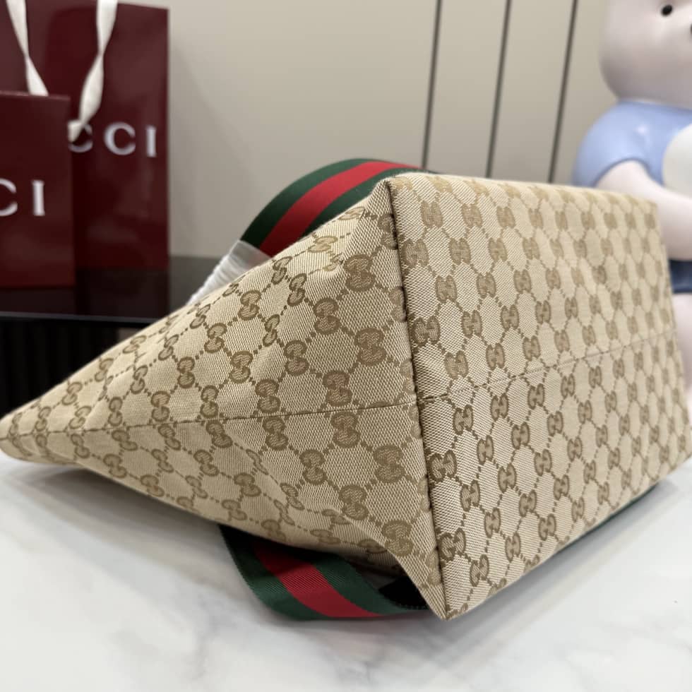 Gucci GG Supreme Web-stripe Small Tote Bag Beige_4_157420 Gucci GG Supreme Web-stripe Small Tote Bag Beige