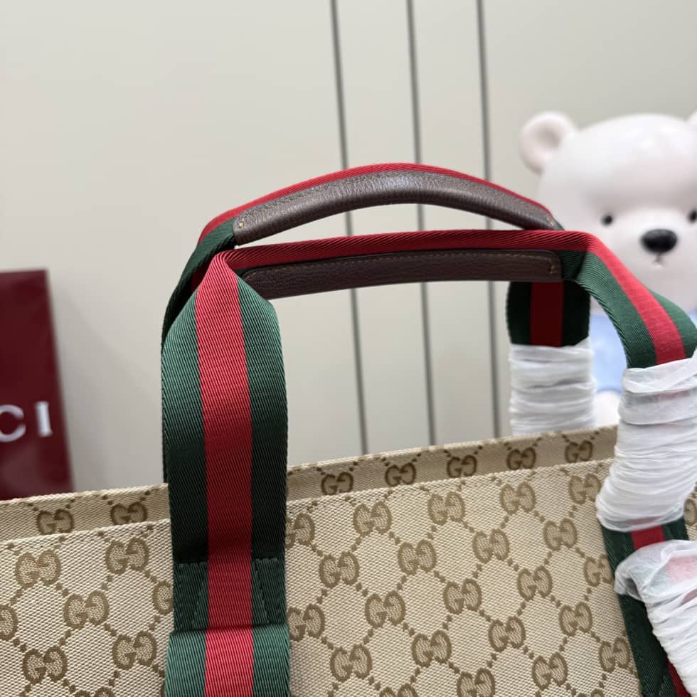 Gucci GG Supreme Web-stripe Small Tote Bag Beige_5_157420 Gucci GG Supreme Web-stripe Small Tote Bag Beige