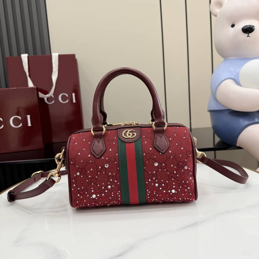 Gucci Ophidia Crystal Small Red Boston Bag 841294_10_157580 Gucci Ophidia Crystal Small Red Boston Bag 841294