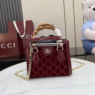 Gucci Diana Velvet Mini Red Tote Bag 675800