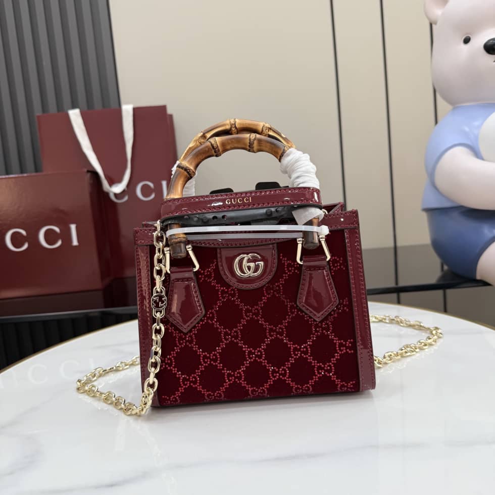 Gucci Diana Velvet Mini Red Tote Bag 675800_10_157600 Gucci Diana Velvet Mini Red Tote Bag 675800