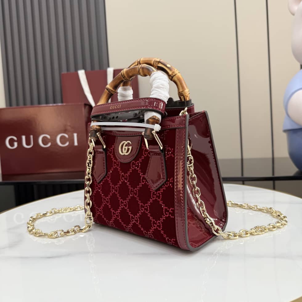 Gucci Diana Velvet Mini Red Tote Bag 675800_2_157600 Gucci Diana Velvet Mini Red Tote Bag 675800