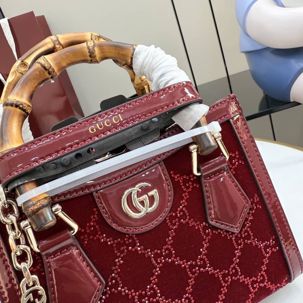 Gucci Diana Velvet Mini Red Tote Bag 675800_4_157600 Gucci Diana Velvet Mini Red Tote Bag 675800