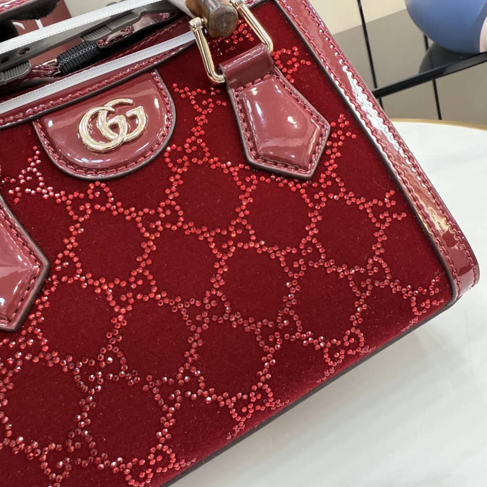 Gucci Diana Velvet Mini Red Tote Bag 675800_5_157600 Gucci Diana Velvet Mini Red Tote Bag 675800