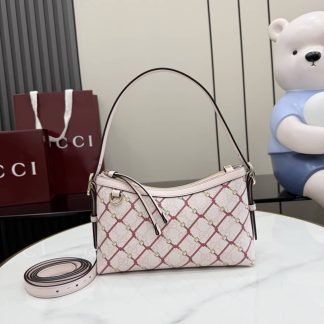 Gucci GG Emblem Canvas Small Pink Shoulder Bag
