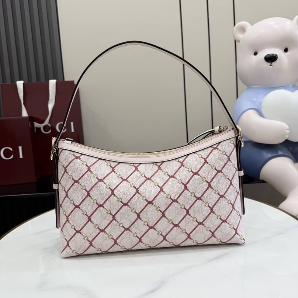 Gucci GG Emblem Canvas Medium Pink Shoulder Bag_1_157620 Gucci GG Emblem Canvas Medium Pink Shoulder Bag
