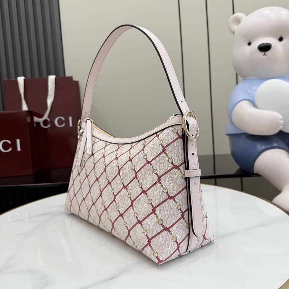 Gucci GG Emblem Canvas Medium Pink Shoulder Bag_2_157620 Gucci GG Emblem Canvas Medium Pink Shoulder Bag
