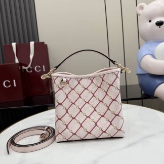 Gucci GG Emblem Canvas Small Pink Bucket Bag